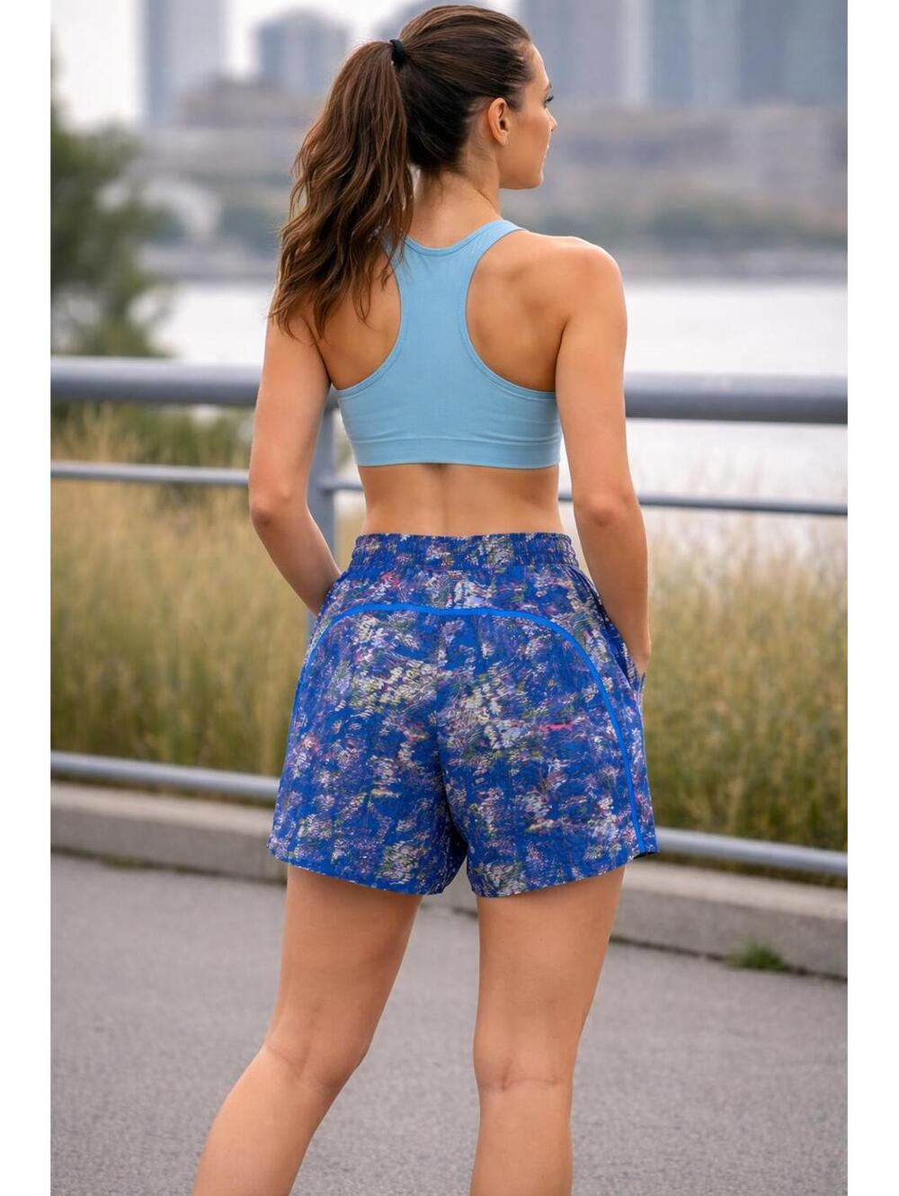 Lululemon Blue Abstract Print Athletic Running Shorts Pockets Size S